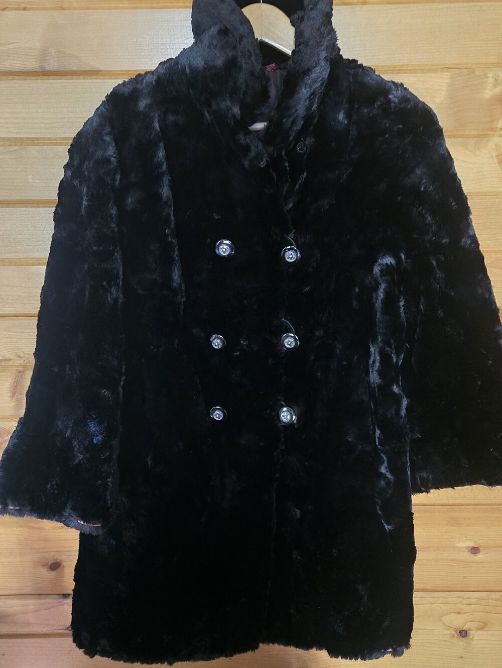 Women's Black VTG Genuine Fur Double-Breasted Coat Sz M/L